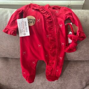 Red Baby One Piece with Bow Accents